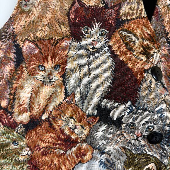 Vtg 90s Kitten Cat Print Tapestry Vest by Facets by Mirrors Women's Large - Picture 8 of 11